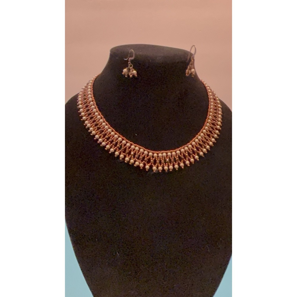 Handmade‎ Seed Beads And Peals Necklace With Matching Earrings.